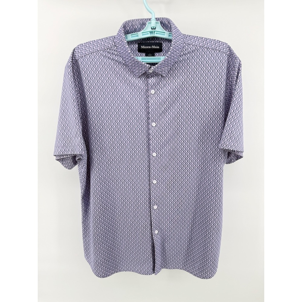 Mizzen+Main Mens Large Purple Geometric Short Sleeve Button Down Shirt TBU22-LCS